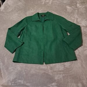 Talbots Womens pure irish linen open front kelly green jacket size S.